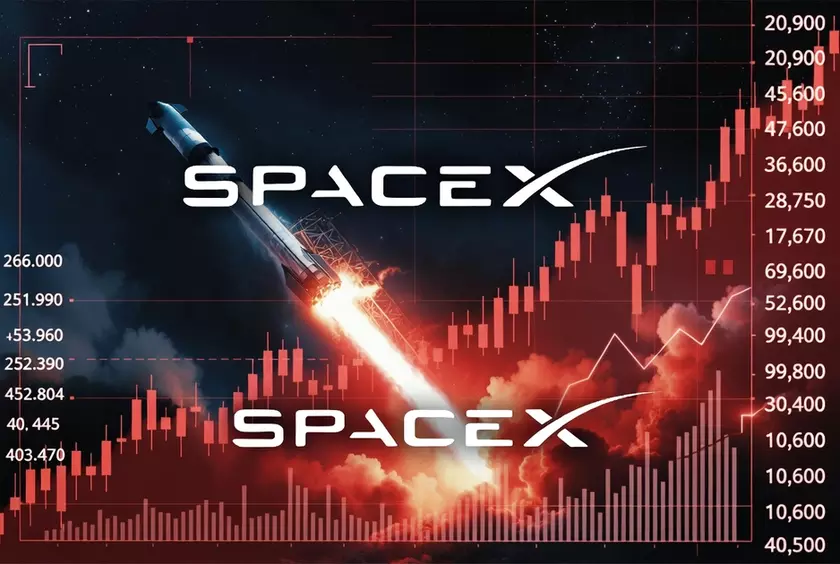 Акции SpaceX на фоне ракеты