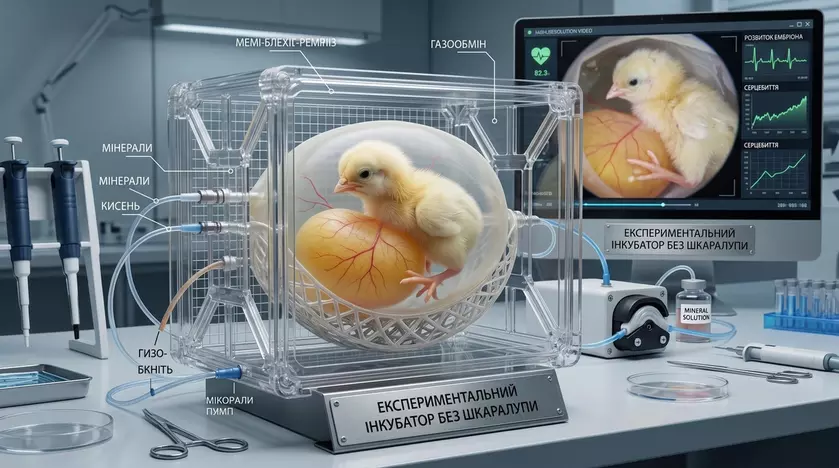 Цыпленок в искусственном 3D-яйце
