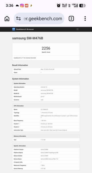 Скріншот результатів Geekbench