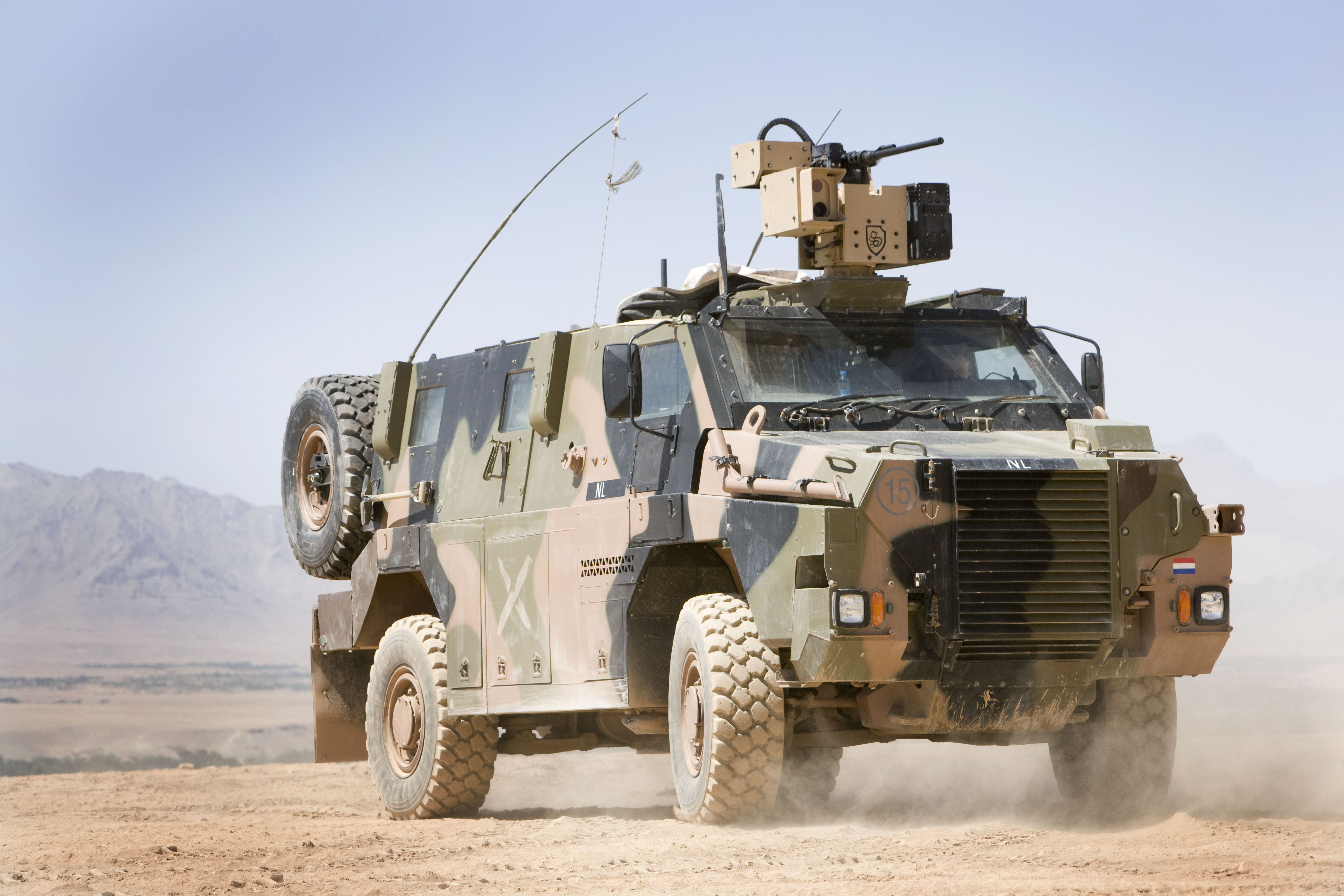 An Australian Bushmaster armored vehicle with a remote-controlled EOS R400-Mk2 combat module, equipped with an Mk. 19 Mod 3 grenade launcher, was spotted at the front by the Ukrainian armed forces