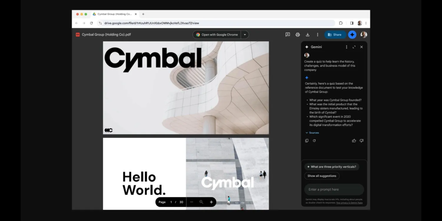 Google Drive introduces Gemini sidebar integration for PDF viewing