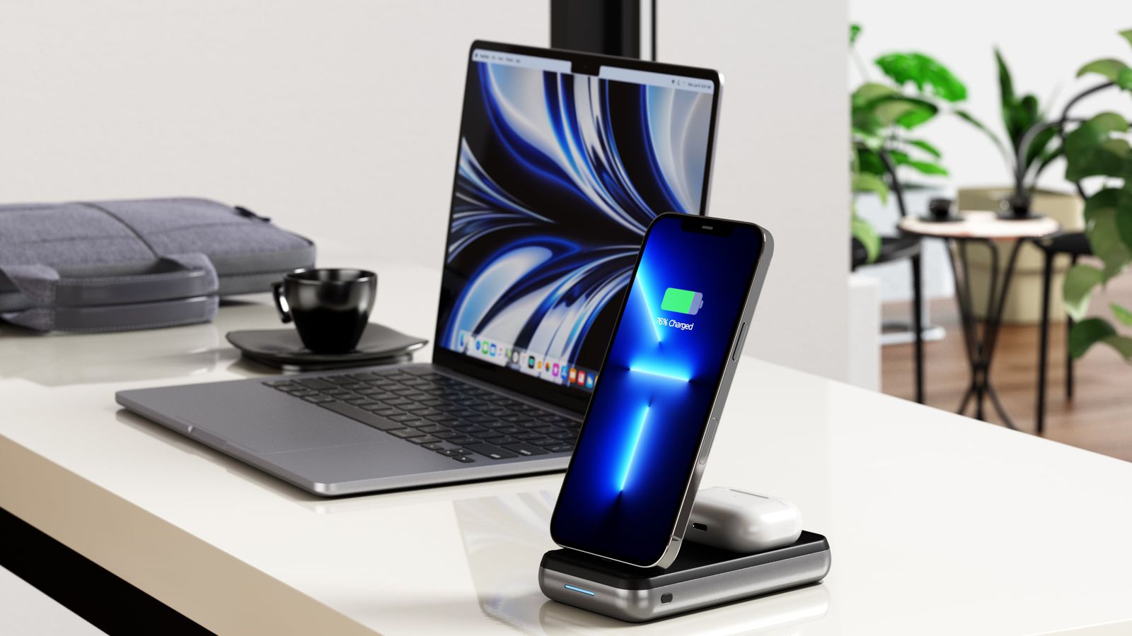 Support de chargeur sans fil Duo de Satechi : batterie de 10 000 mAh et station de charge sans fil pour iPhones et AirPods.