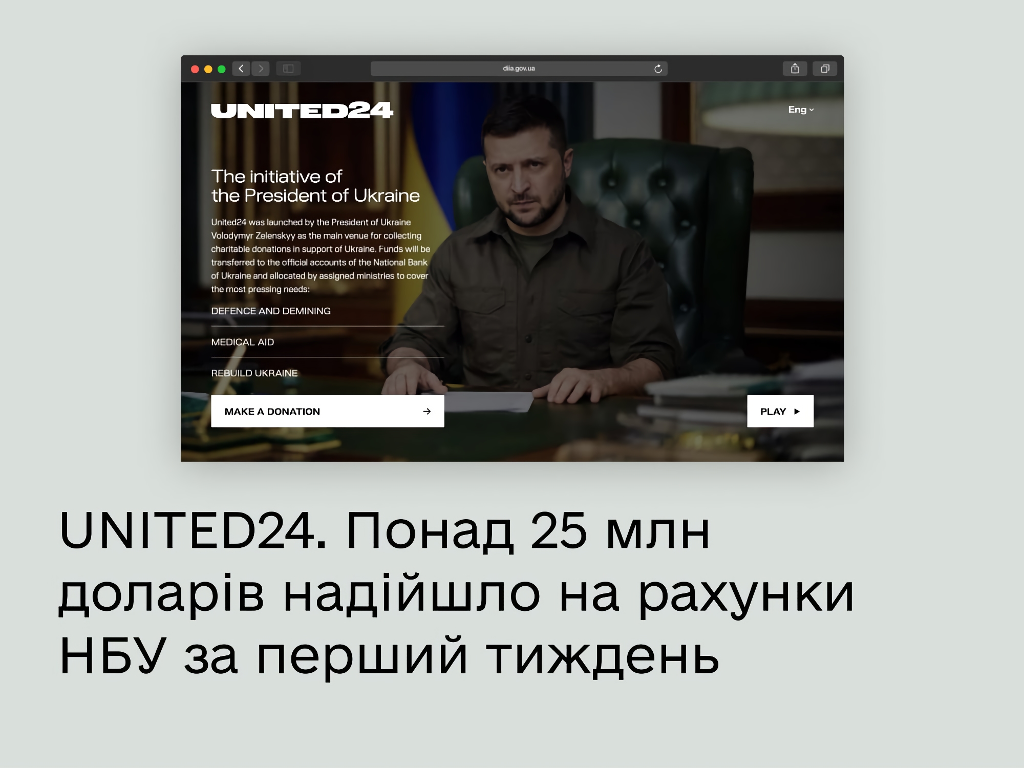 Понад $25 000 000: таку суму пожертвували Україні за перший тиждень роботи благодійної платформи UNITED24