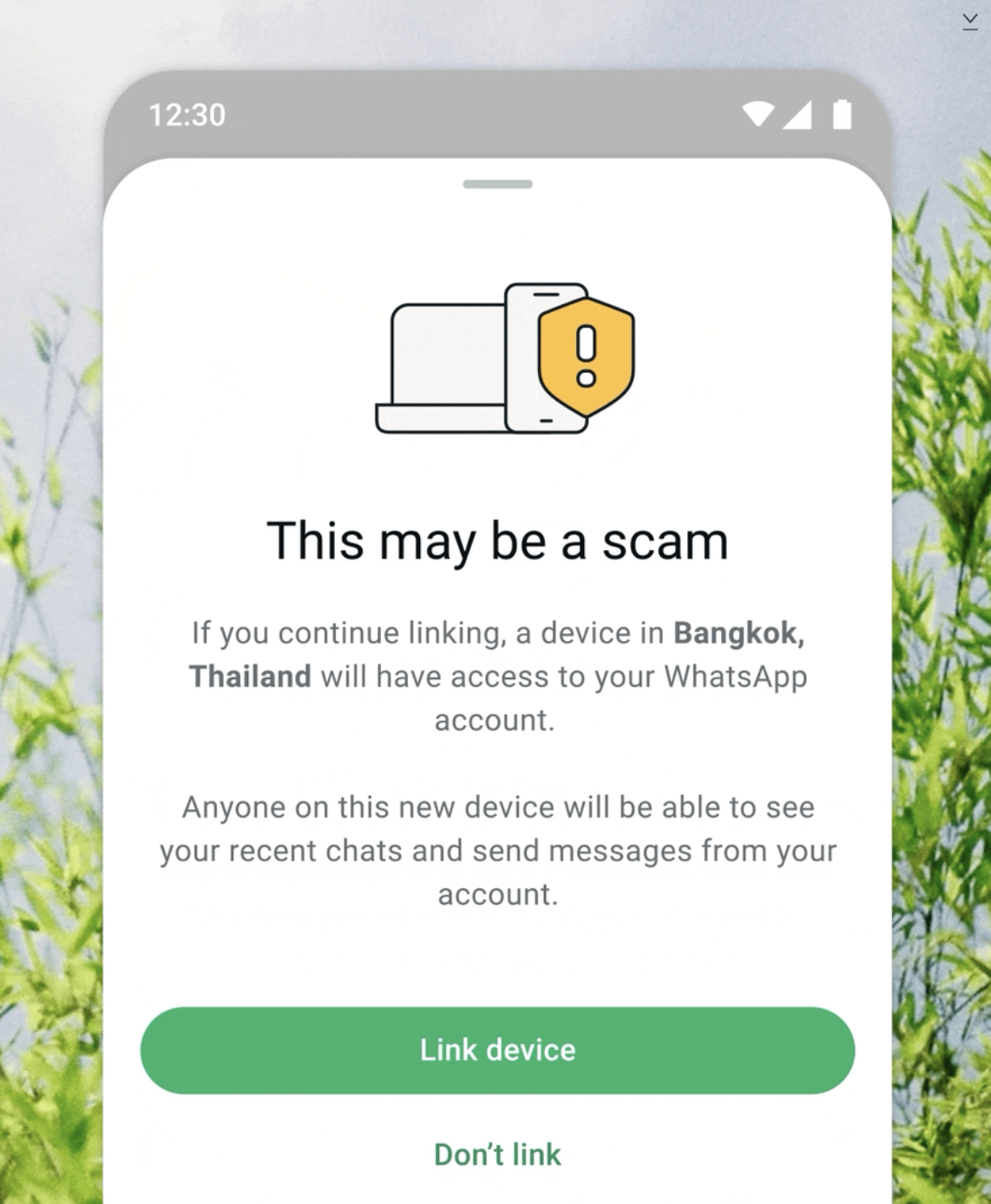 Interface des alertes de sécurité Meta