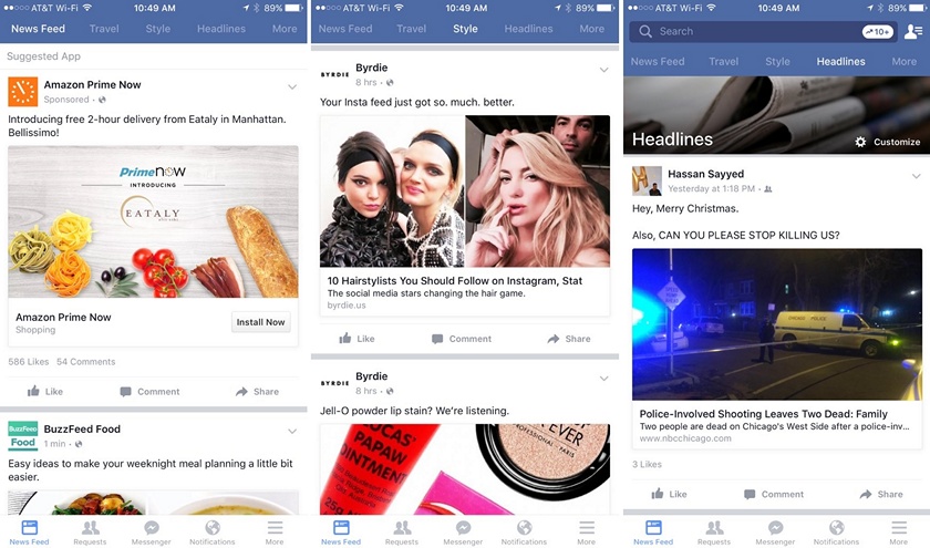 Facebook тестирует тематические ленты и встроенный магазин