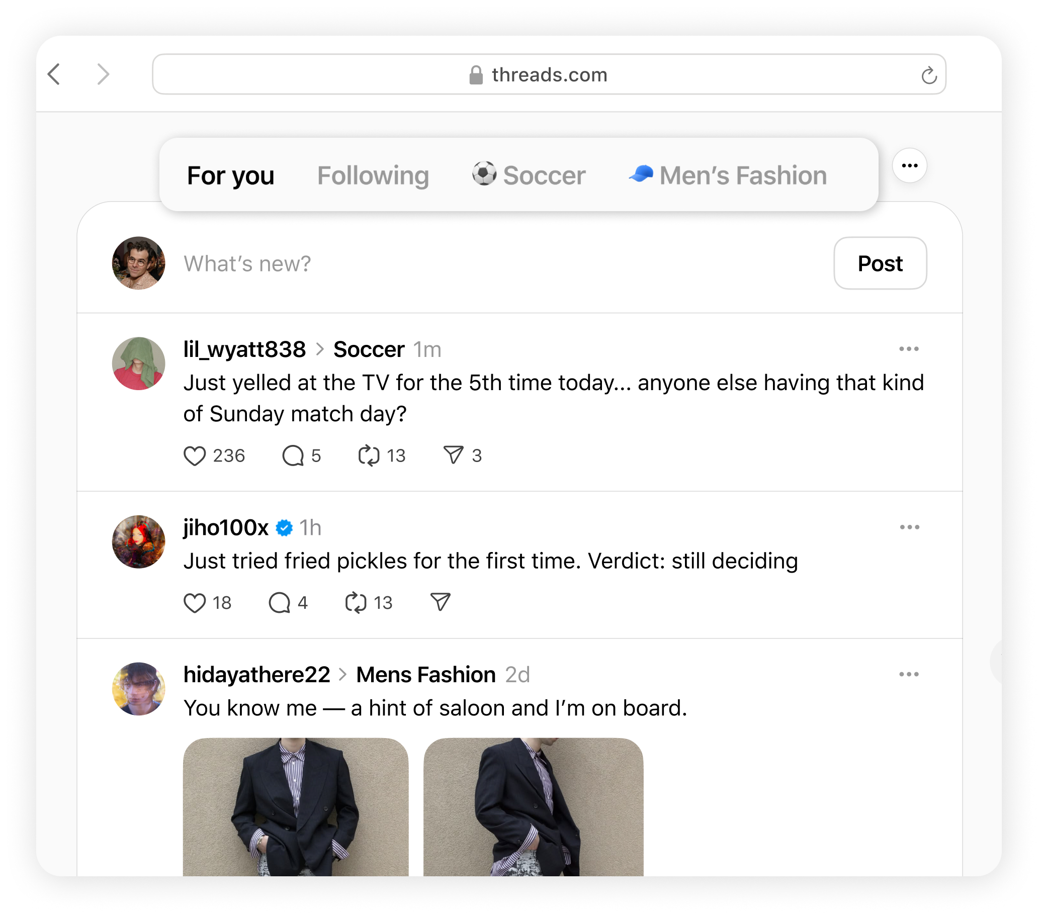Оновлення стрічки Threads для вебверсії