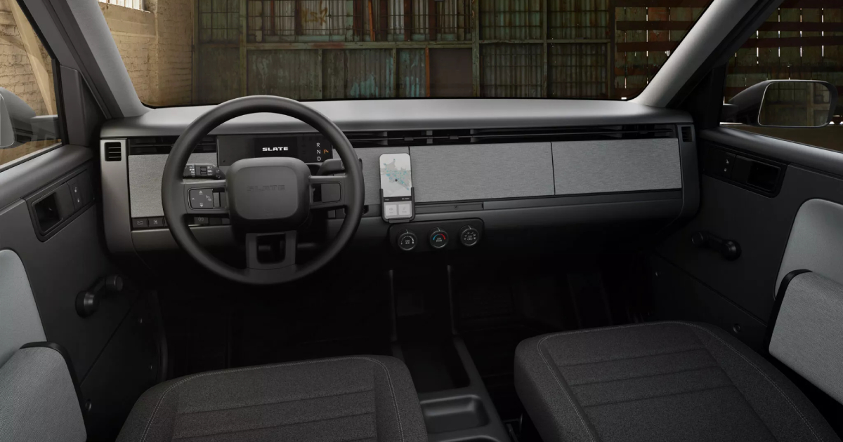 Interior and details of the Slate pickup truck