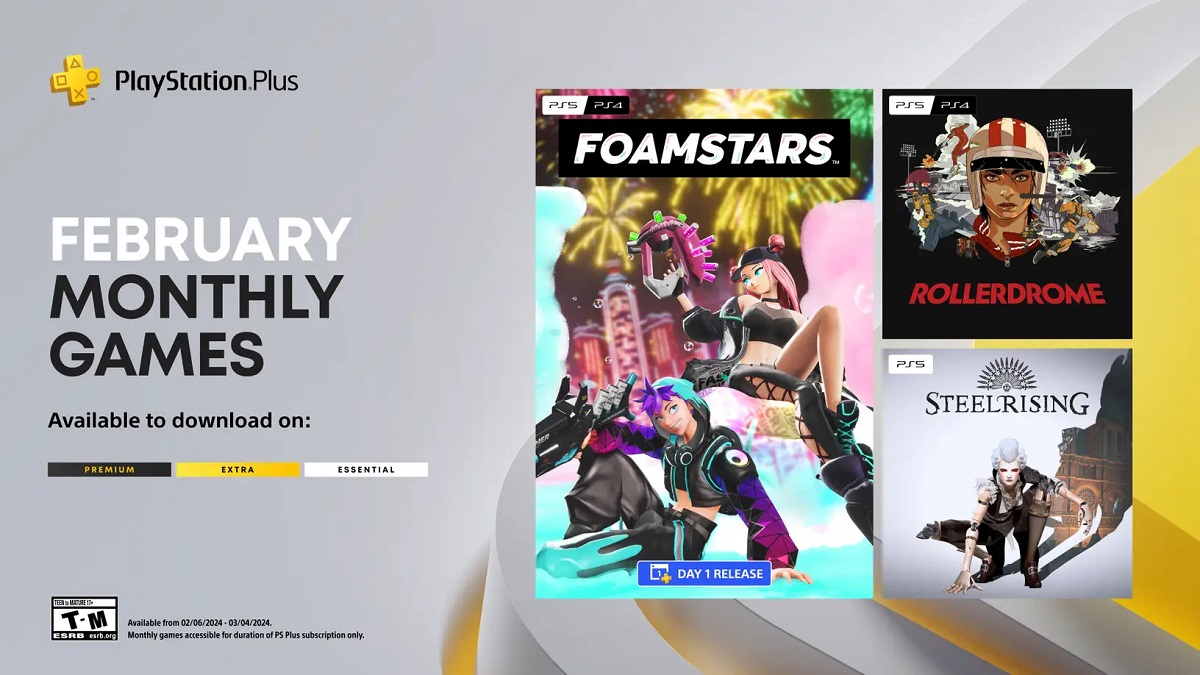 У лютому передплатники PS Plus отримають доступ до трьох ігор - Foamstars, Rollerdrome і Steelrising