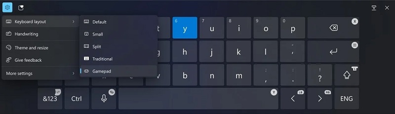Screenshot of the updated on-screen keyboard