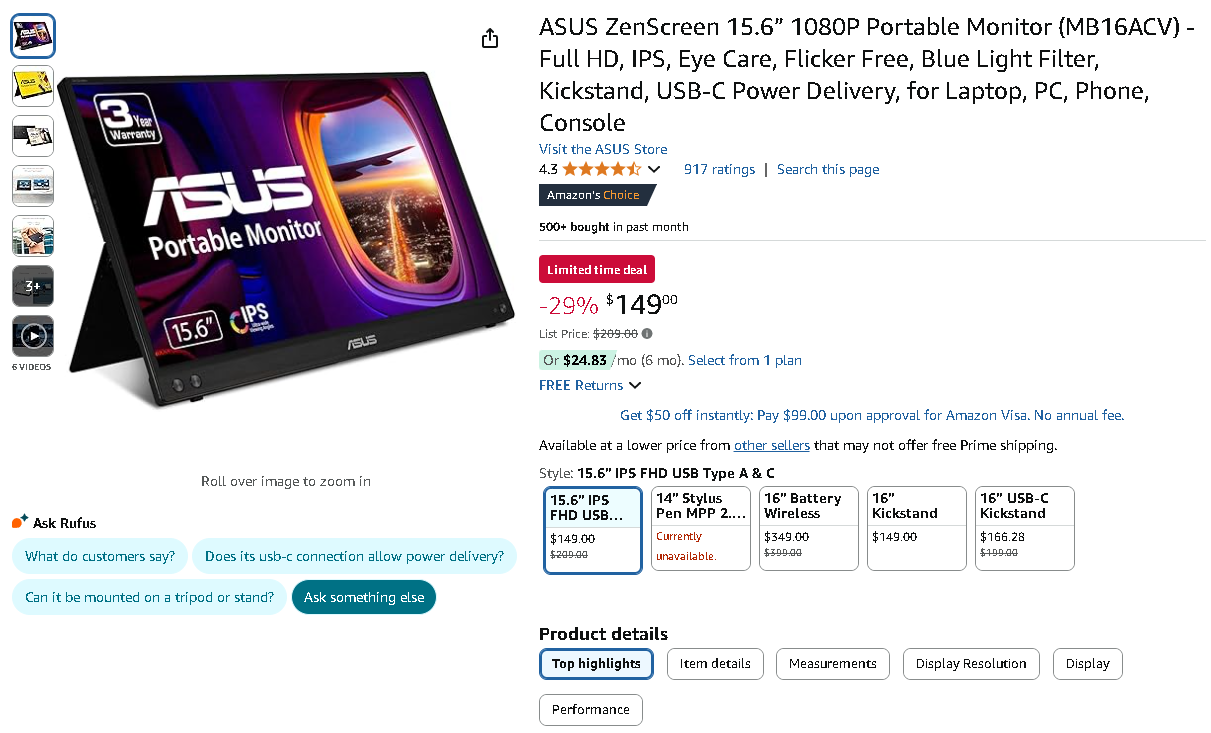 ASUS ZenScreen MB16ACV portable display ASUS ZenScreen MB16ACV portable display