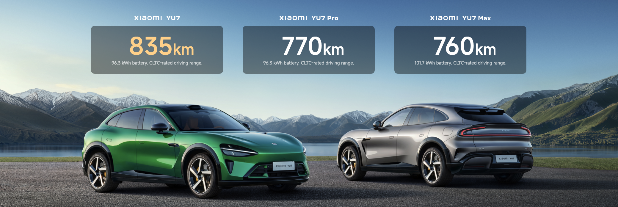 Показники запасу ходу трьох версій Xiaomi YU7
