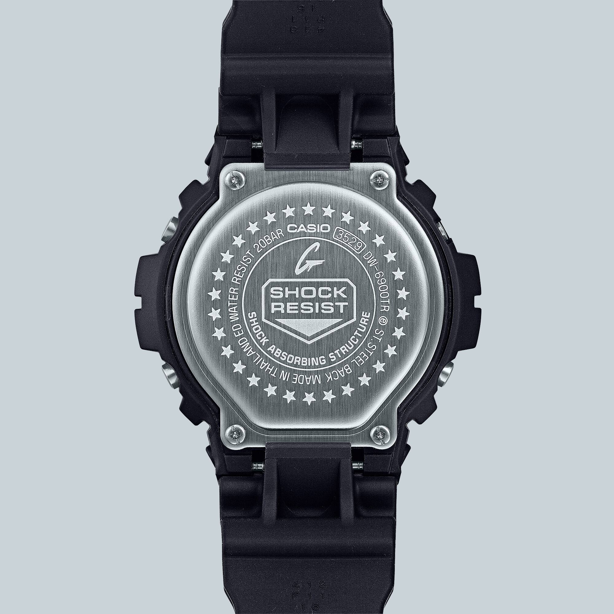 The back of the Casio G-Shock DW-6900TR watch with the Shock Resist logo