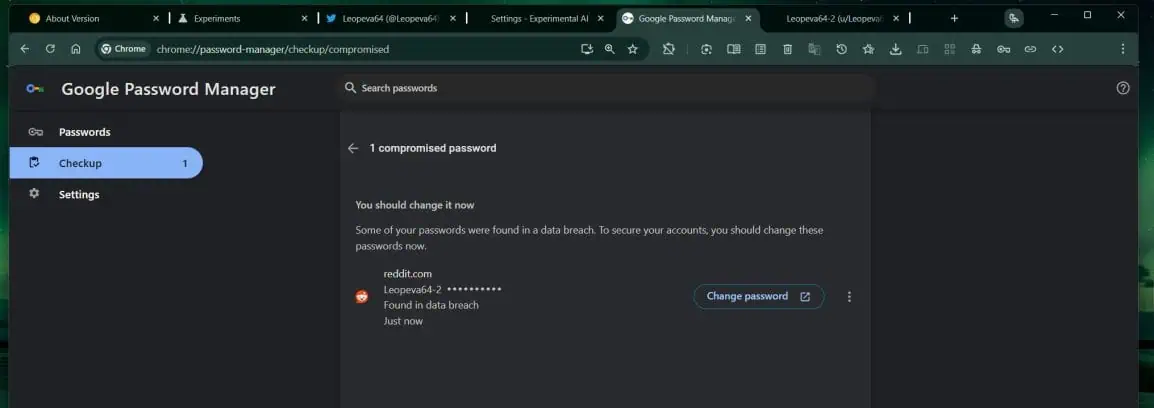 Suggestion to change password in Google Chrome