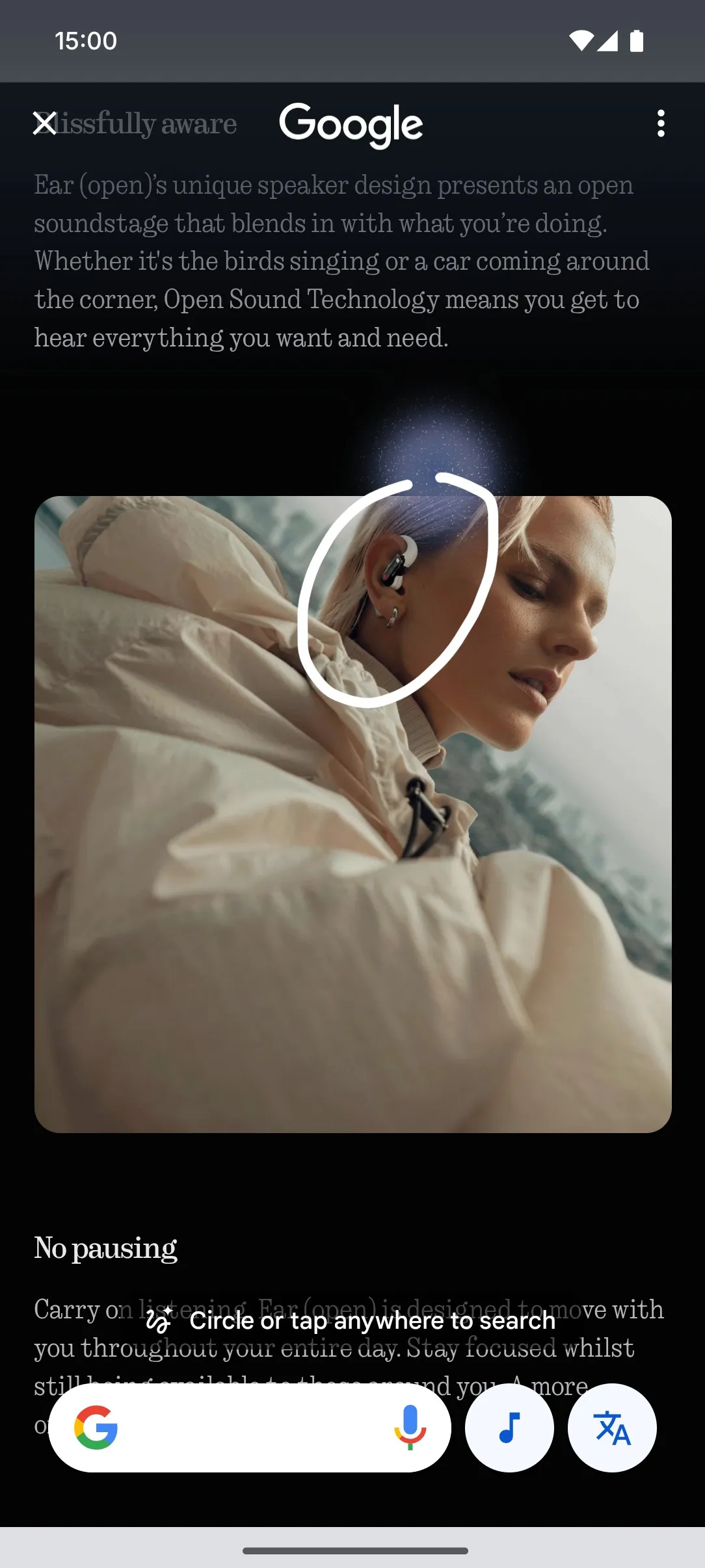 Circle to Search інтерфейс на Nothing Phone