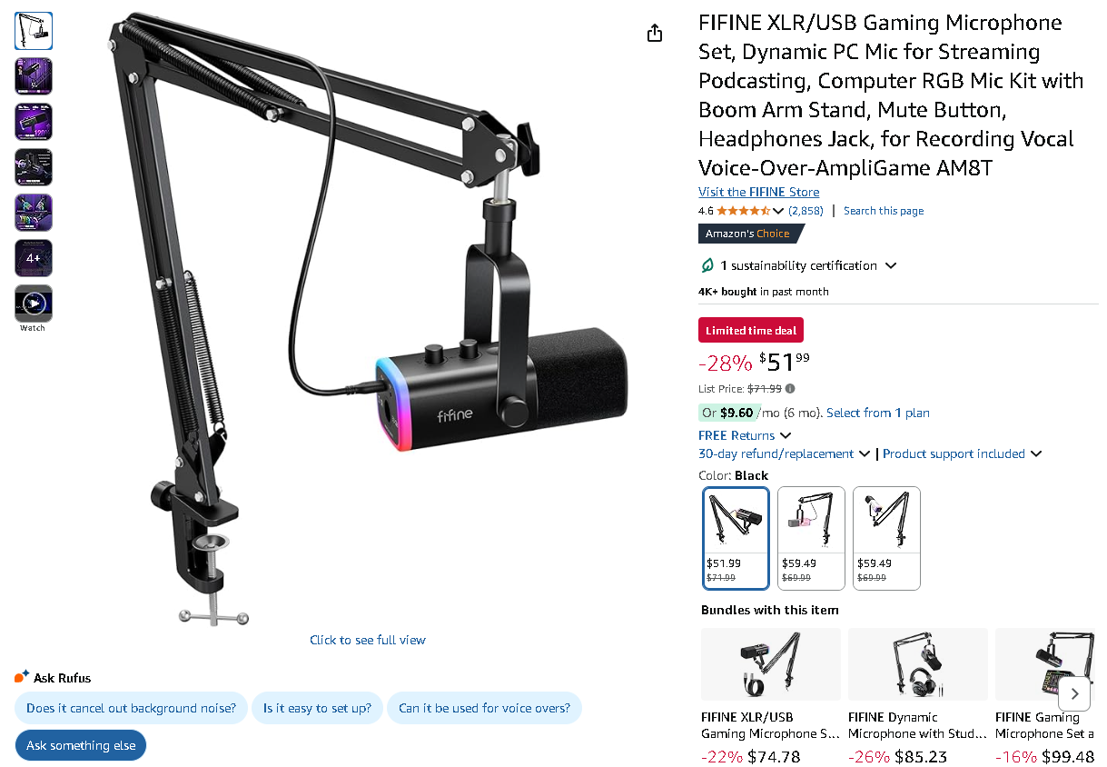 Screenshot of the FIFINE AMPLIGAME AM8T Kit