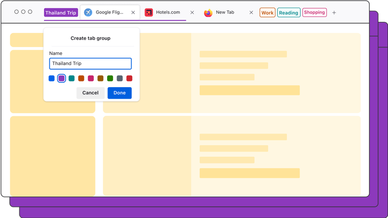 New tab grouping feature for Mozilla Firefox