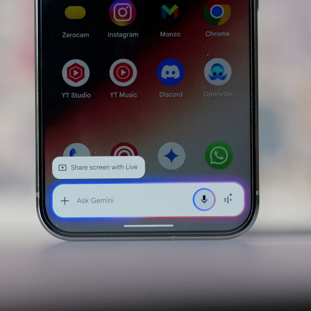 Button for screen broadcasting in Gemini Live