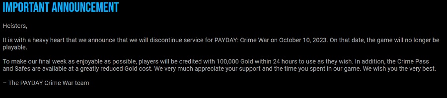 Les braquages s'arrêtent : dans quelques jours, le jeu mobile Payday : Crime War cessera d'exister. Les développeurs ont annoncé cette décision inattendue-2