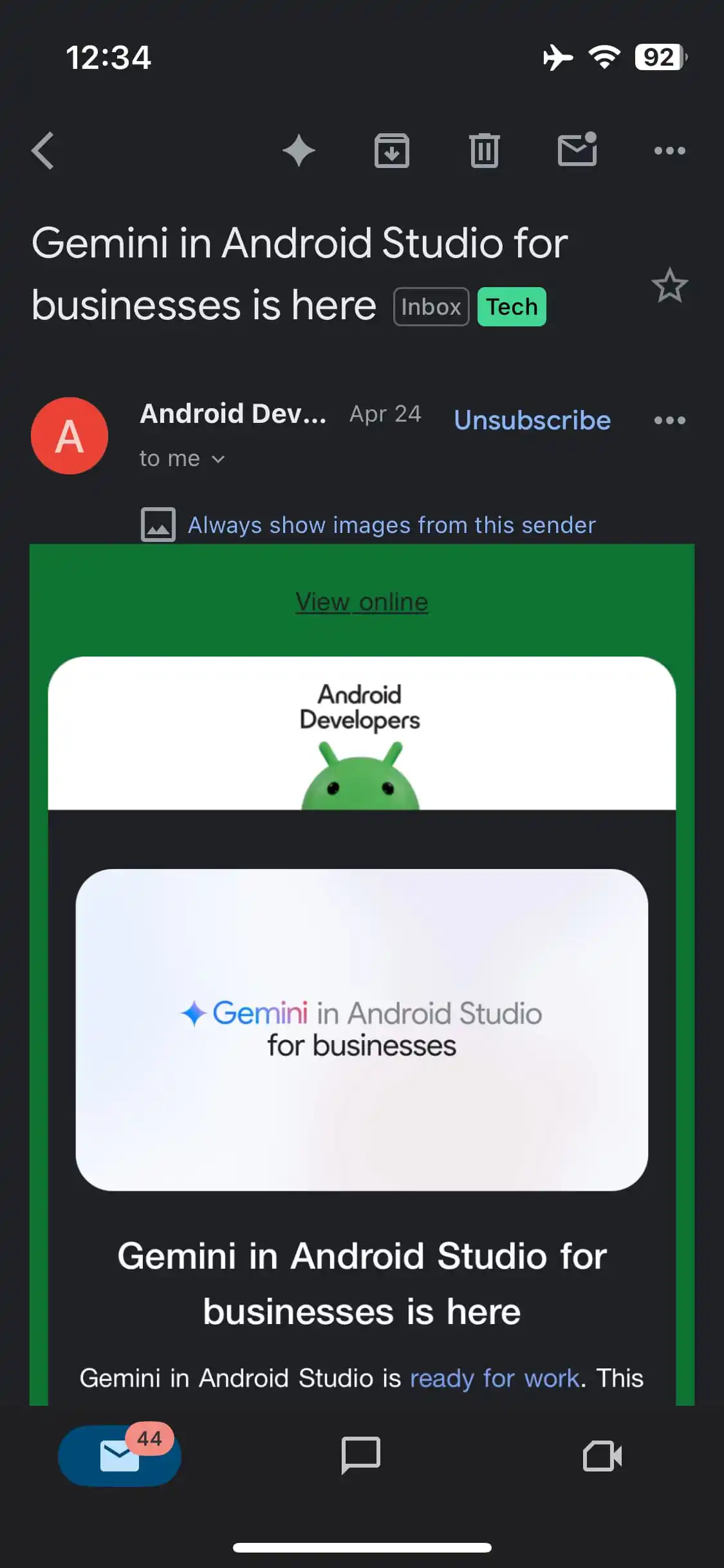 Updated look of Gmail for iPhone