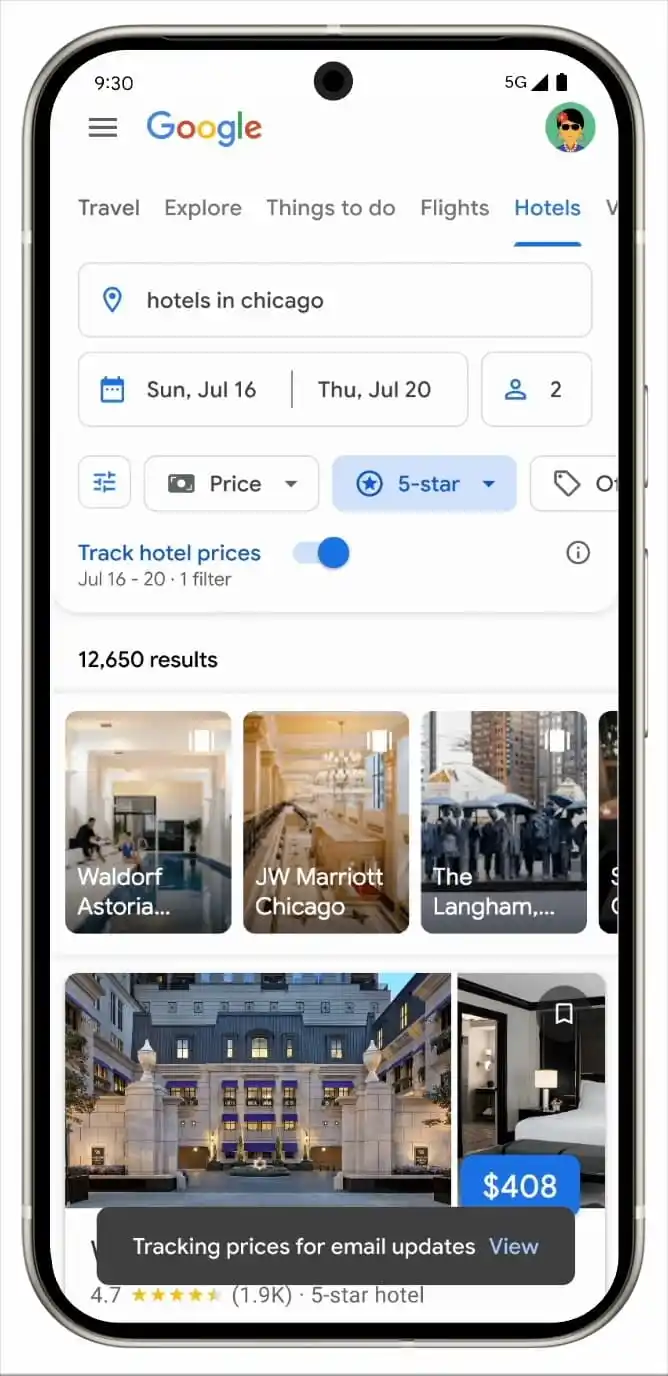 Google hotel price tracking