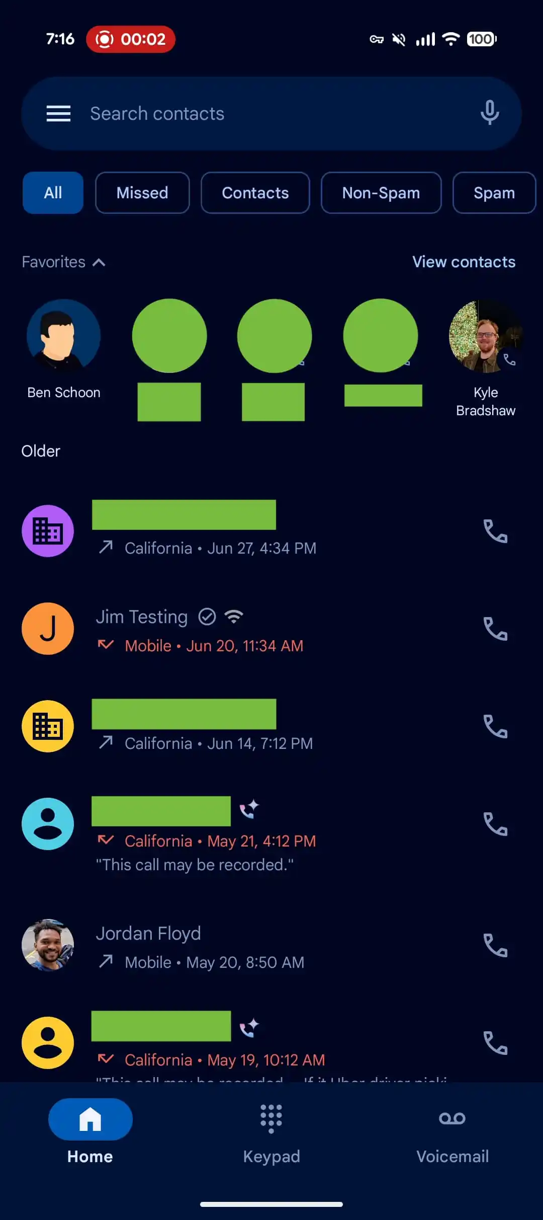 New design of the Google Phone home screen
