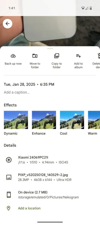 Изображение Google Photos Ultra HDR