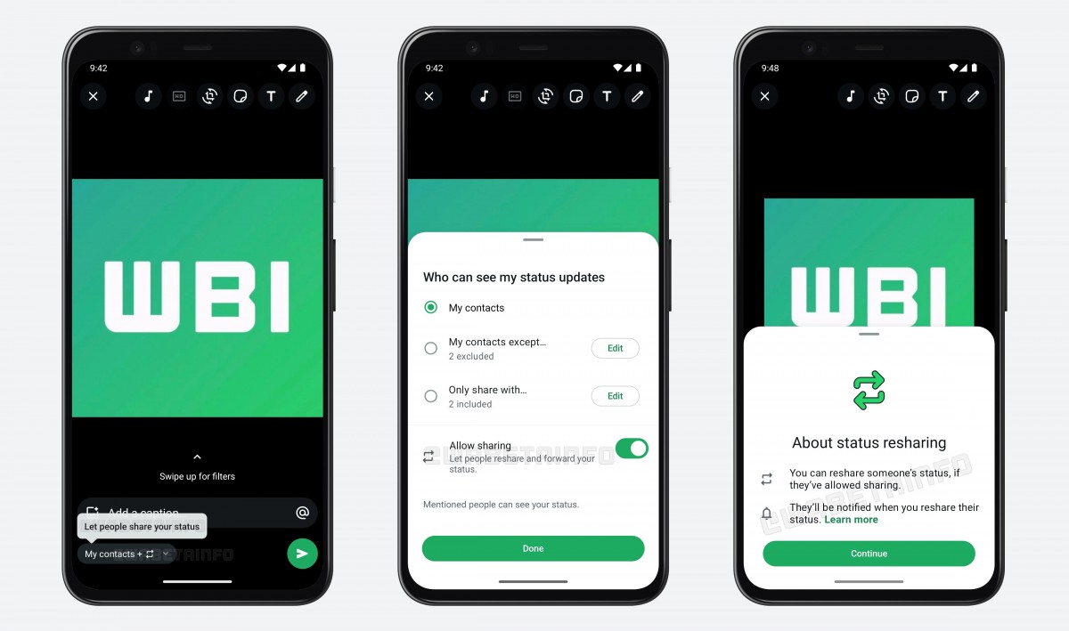 Репост статуса WhatsApp. Ілюстрація: wabetainfo
