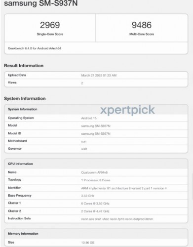 Galaxy S25 Edge на Geekbench. Ілюстрація: xpertpick