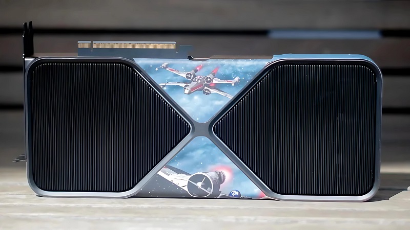 Видеокарта RTX 5090 с изображением истребителя X-Wing
