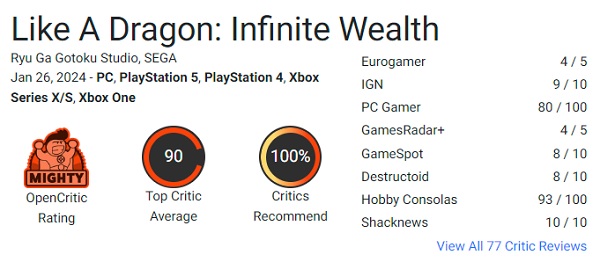 Le meilleur de Yakuza : les critiques ont adoré Like a Dragon Infinite Wealth et recommandent le jeu à tous les joueurs.-3