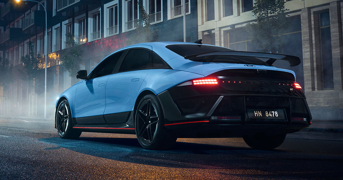 Hyundai Ioniq 6 N rear in the evening hours