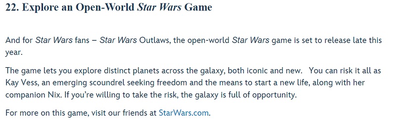 Disney: Ubisoft's Star Wars Outlaws action game will be released in late 2024-2