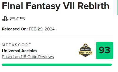 Les critiques sont enthousiastes à l'égard de Final Fantasy VII Rebirth et lui attribuent les meilleures notes.-2