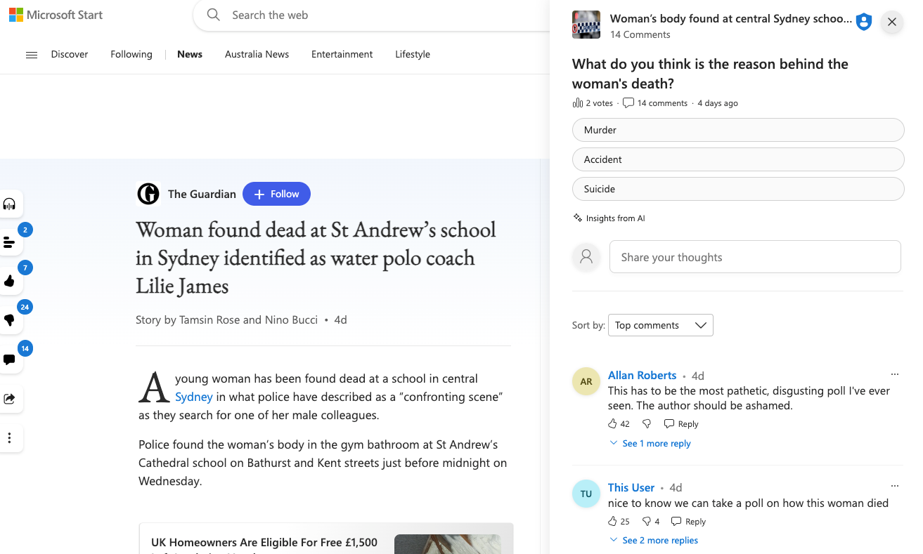 Microsoft звинуватили в підриві репутації Guardian через опитування, згенероване АІ