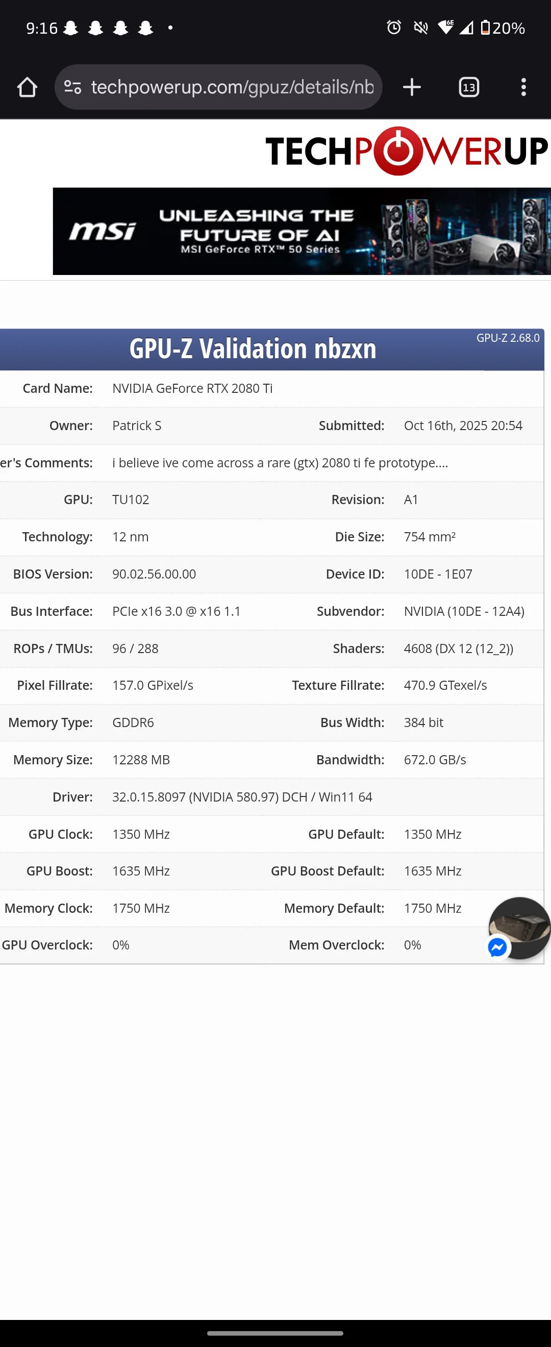 Технические характеристики прототипа в GPU-Z