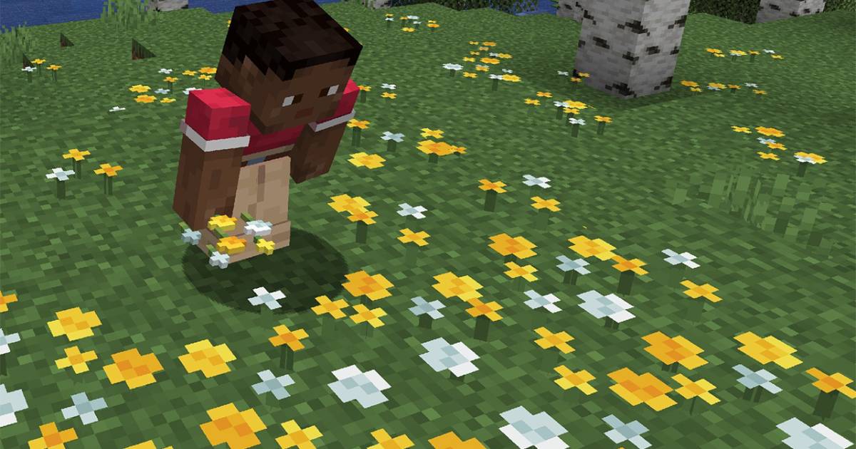 Дикий ландшафт в Minecraft с новыми цветами в новом цветении