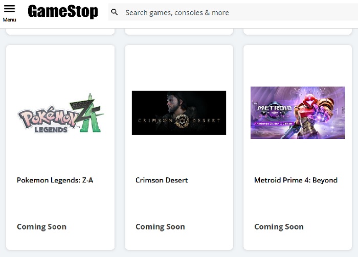 Скріншот сайту GameStop