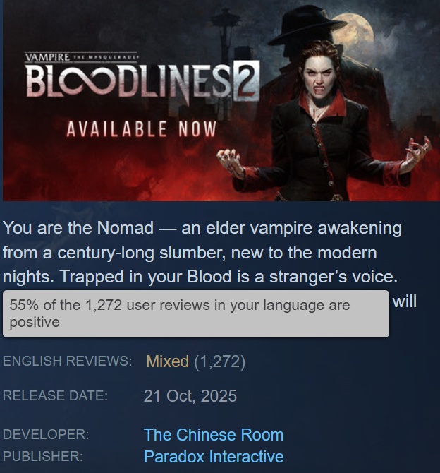 Обкладинка гри Vampire: The Masquerade — Bloodlines 2
