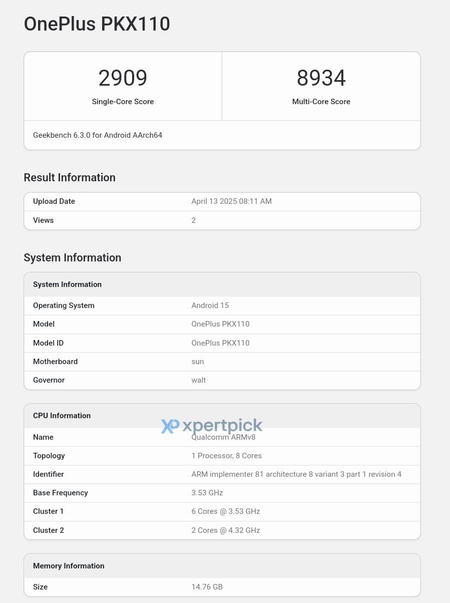 Geekbench тестування OnePlus 13T