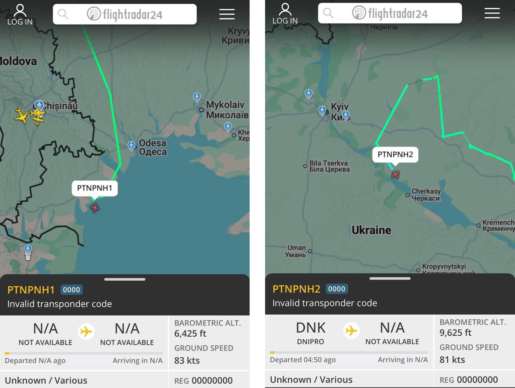 Скриншоти з сервісу Flightradar24