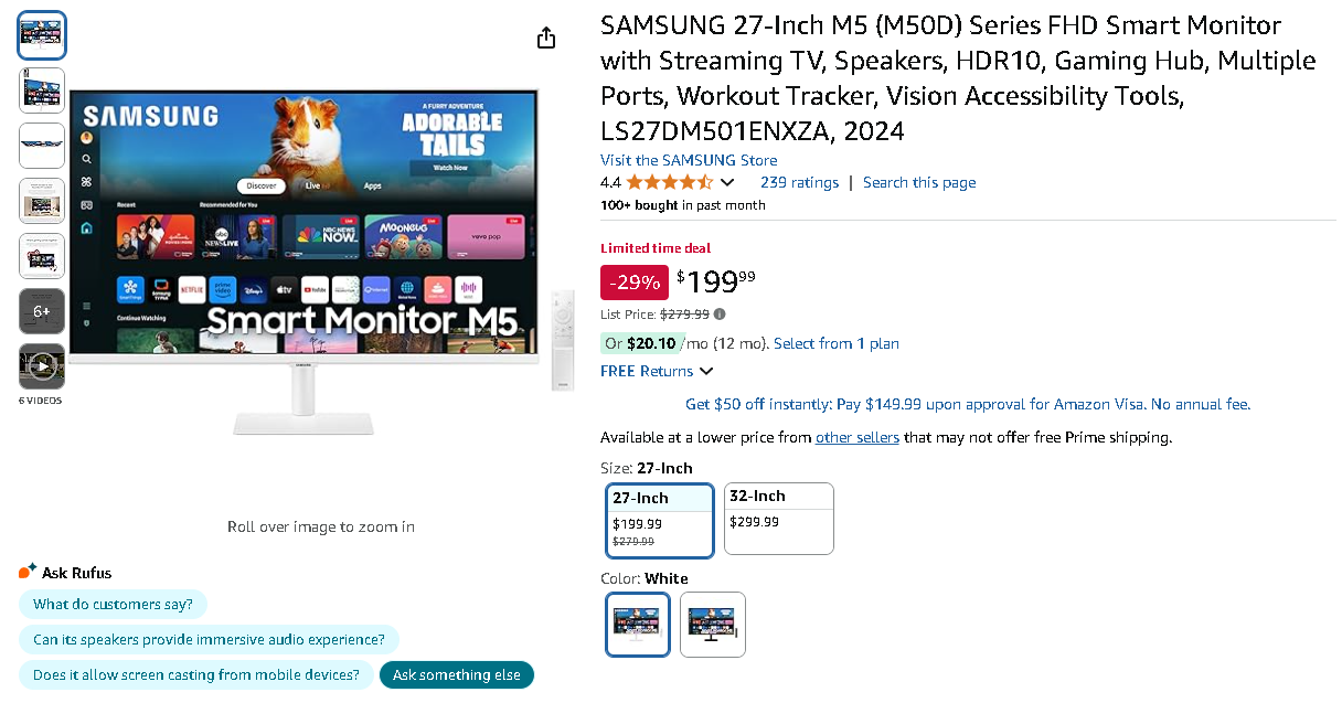 SAMSUNG 27-Inch M5 Smart Monitor SAMSUNG 27-Inch M5 Smart Monitor
