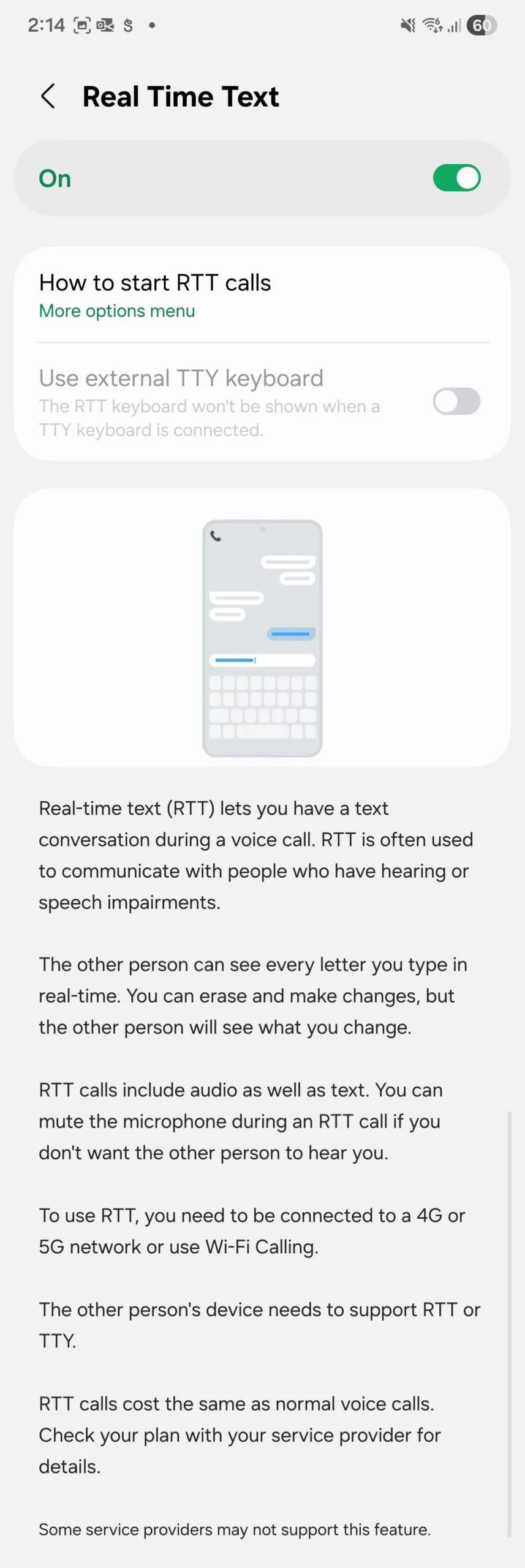 Real Time Text (RTT) на One UI 8 на базе Android 16 для Galaxy S25. Иллюстрация: SamMobile