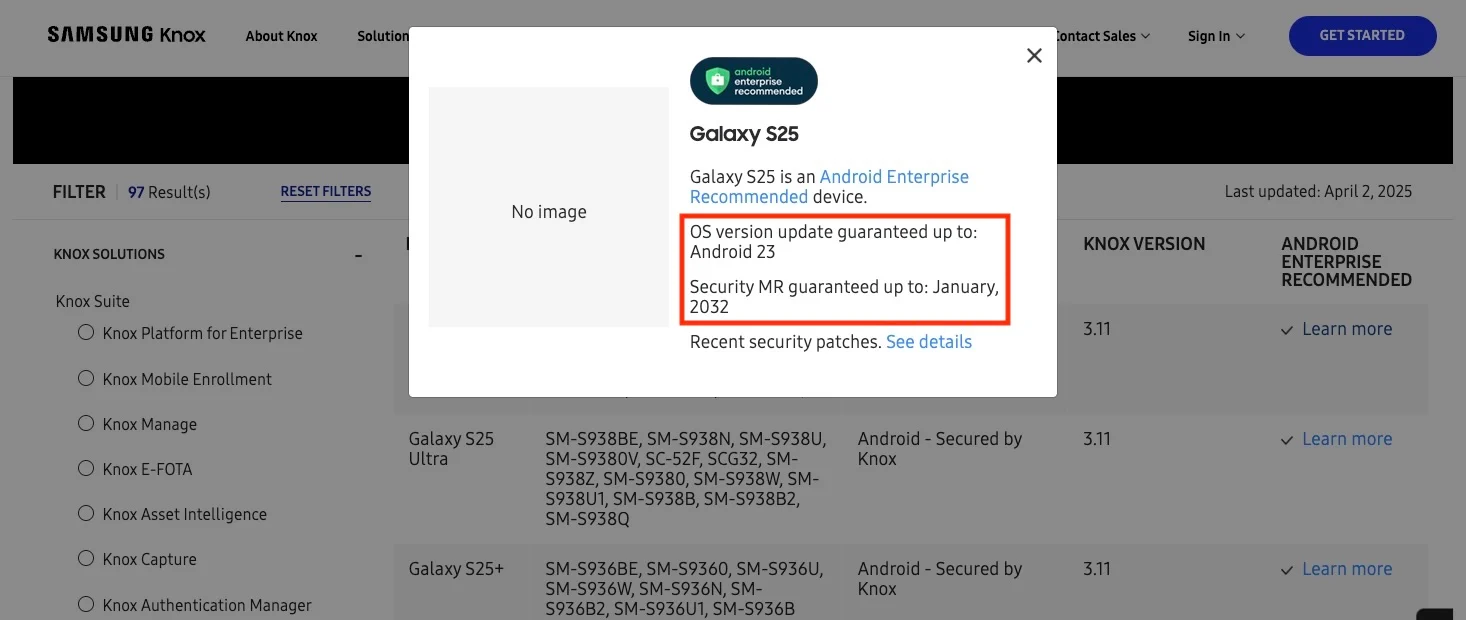 Support for Galaxy S25 Enterprise Edition, Galaxy S25+ Enterprise Edition and Galaxy S25 Ultra Enterprise Edition