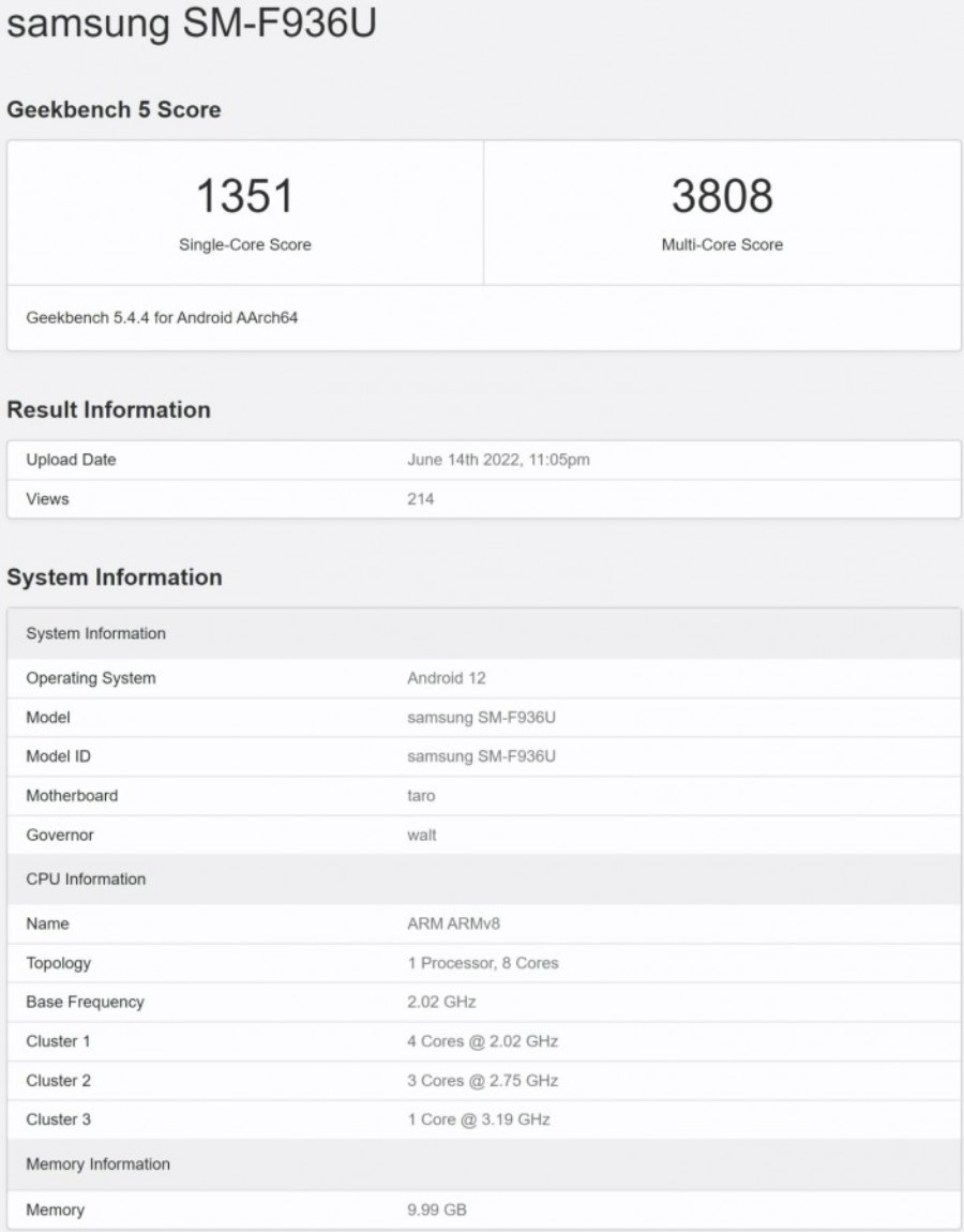 Les spécifications clés du Samsung Galaxy Z Fold4 sont apparues sur Geekbench-2