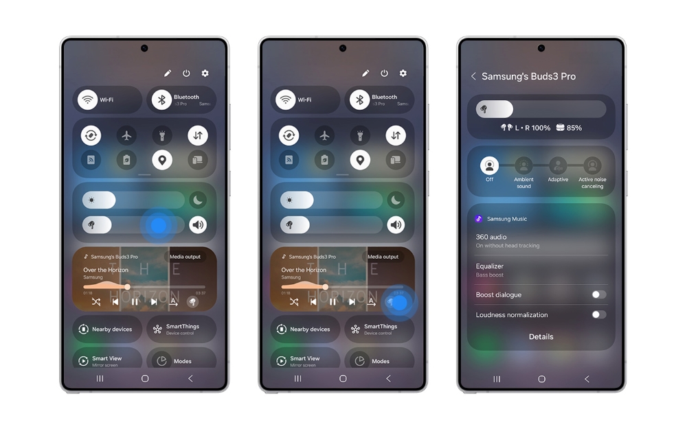 Варіанти запуску нової панелі управління навушниками в One UI 7.0