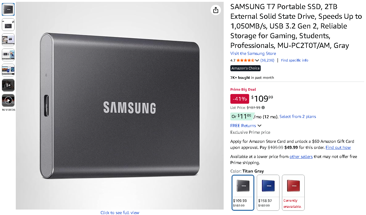 SAMSUNG T7 Portable SSD 2TB SAMSUNG T7 Portable SSD 2TB