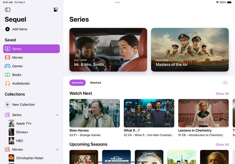 Capture d'écran de l'application Sequel sur iPad