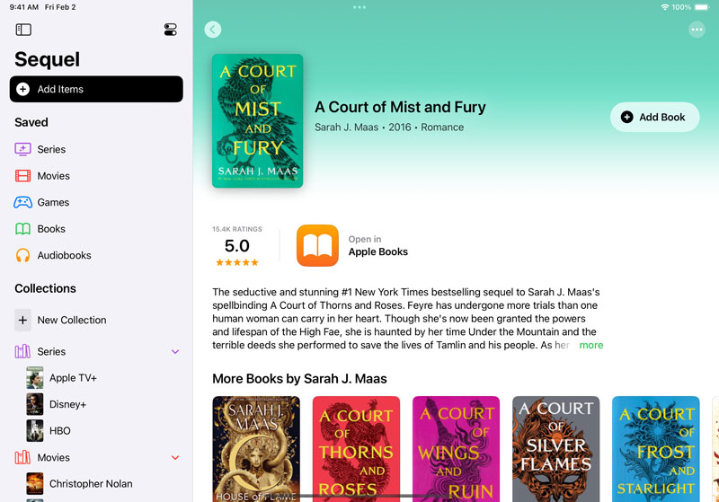 Capture d'écran de l'application Sequel sur iPad
