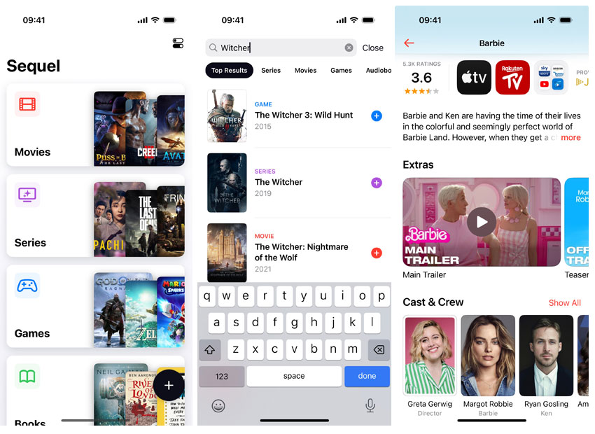 Capture d'écran de l'application Sequel sur iPhone