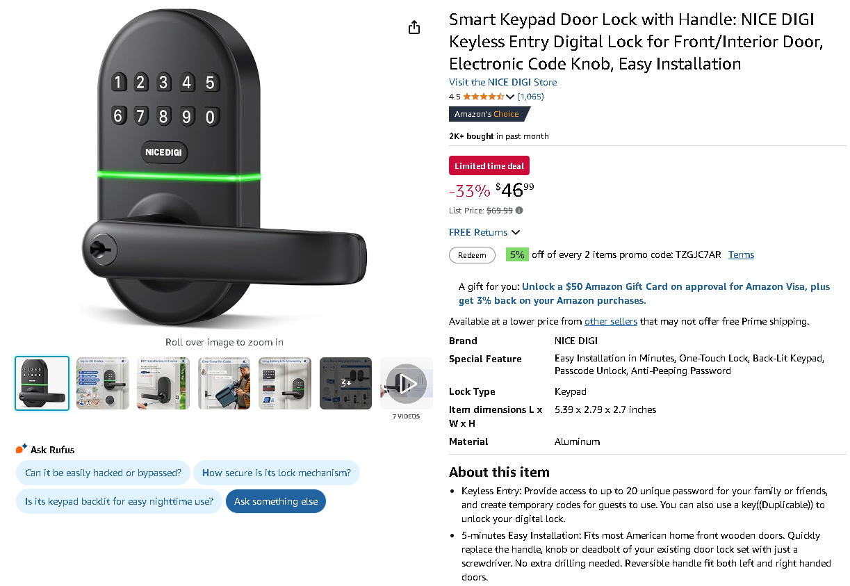 Screenshot of the NICE DIGI Digital Lock